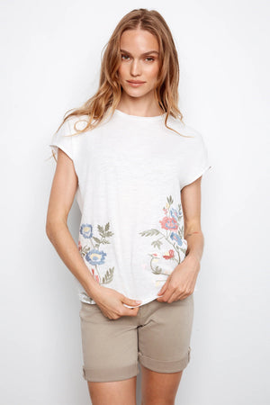 Charlie B Cap Sleeve Cotton Floral Embroidery Top Primavera