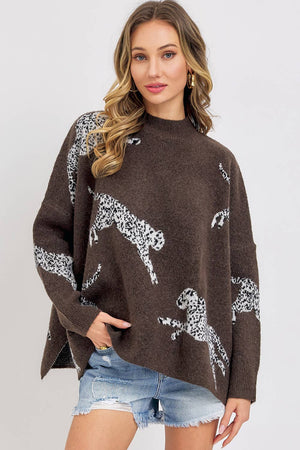 Sweet Lovely Knit Sweater Leopard Brown