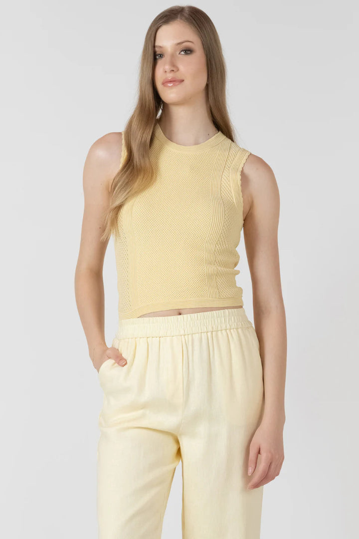 Black Tape Scalloped Pointelle Sweater Top Lemon Butter