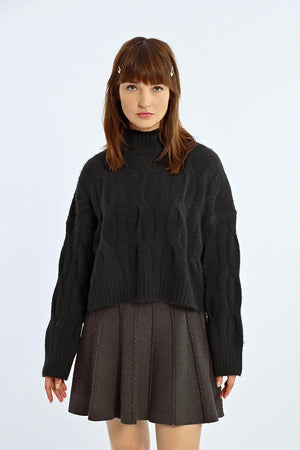 Lili Sidonio Soft Knit Cable Sweater Black