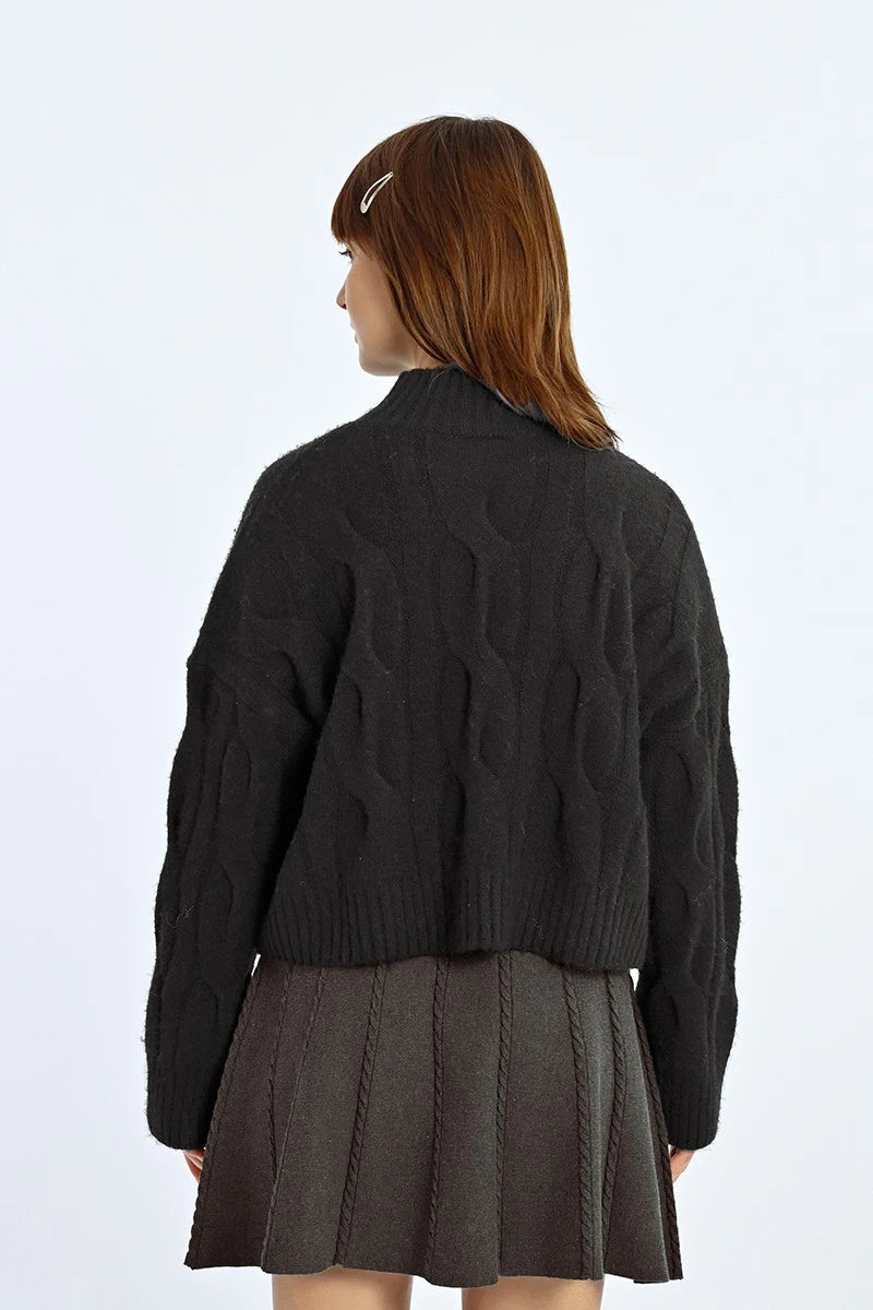 Lili Sidonio Soft Knit Cable Sweater Black