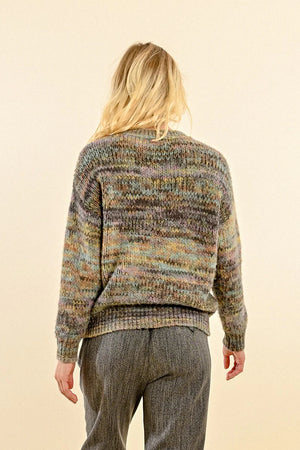 Molly Bracken Knitted V Neck Sweater Grey Multi