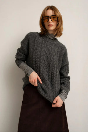 Paper Label Rayna Cable Sweater Dark Stone Mix