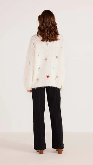 Mink Pink Rosalie Motif Knit Jumper Ivory