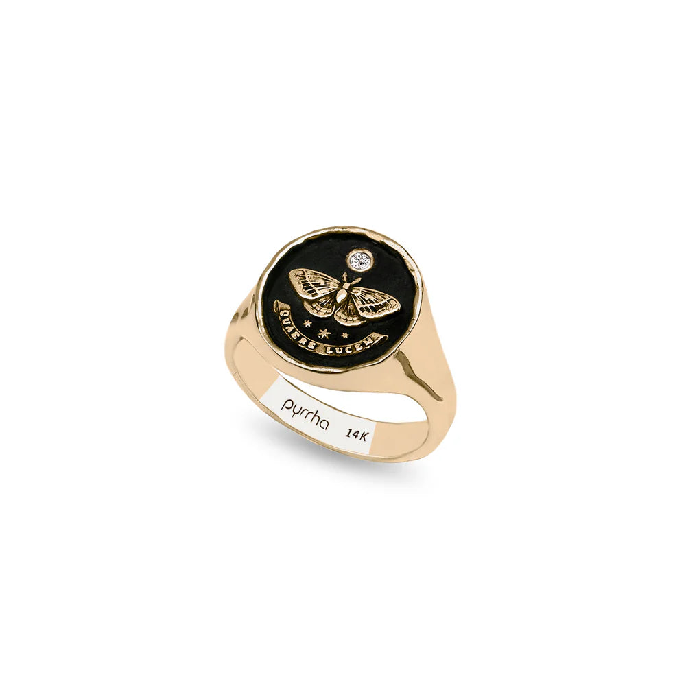 Pyrrha Seek the Light 14K Gold Diamond Set Signet Ring