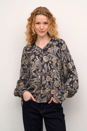 Culture CUibi Dittemarie LS Blouse Black Flower Foil