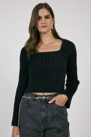 Sage the Label Camille Square Neck Sweater Black