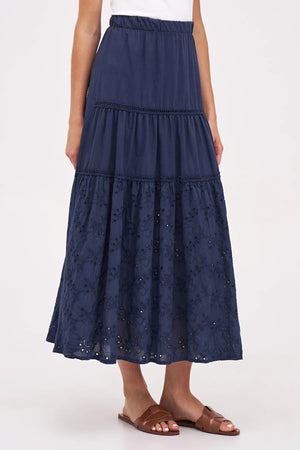 Made In Italy Women's Knit Woven Combo Skirt Navy