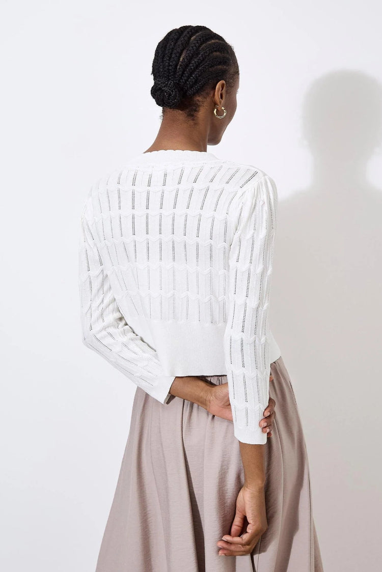 Apricot Pointelle Chevron Shrug Cream
