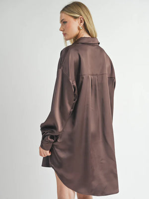 Sage the Label Flawless Oversized Shirt Dress Chocolate