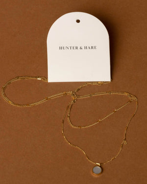 Dual Chain Opal Shell Pendant Necklace