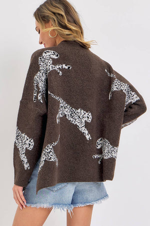 Sweet Lovely Knit Sweater Leopard Brown