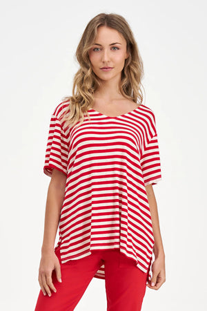 Made In Italy Women's Knit Tunic Ruby Stripes