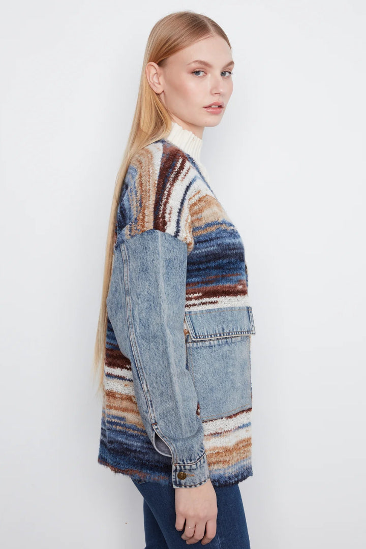 Charlie B Denim Combo Space Dye Cardigan Lake Tahoe