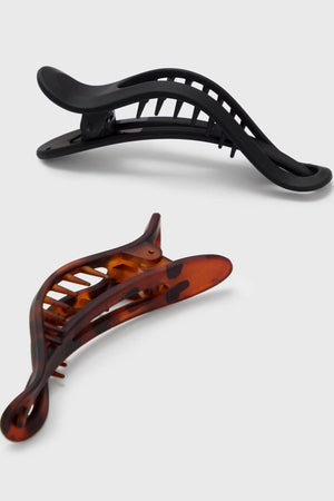Flat Lay Claw Clip 2pc Curved - Black & Tort