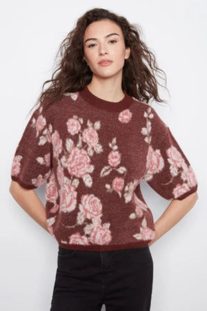 Charlie Elbow Sleeve Balloon Shape Jacquard Sweater Rosette