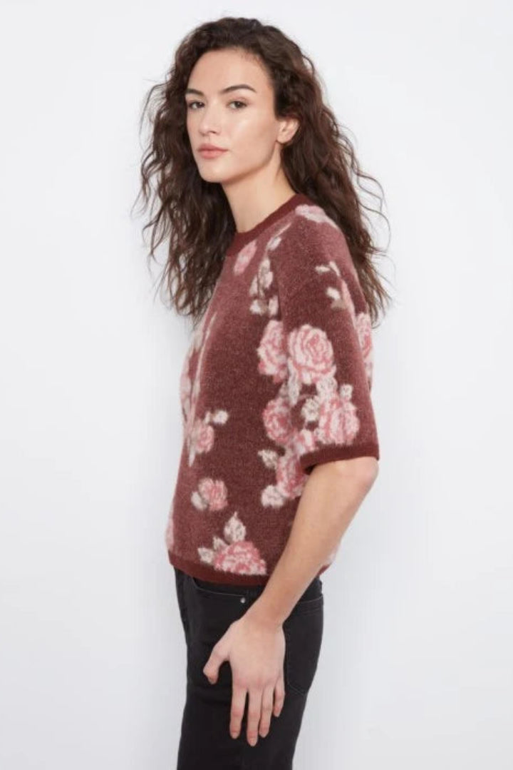 Charlie Elbow Sleeve Balloon Shape Jacquard Sweater Rosette