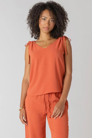 Room 34 V-Neck Tie Shoulder Top Copper