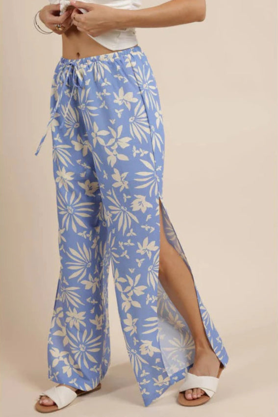 Sage the Label Flower Trail Beach Pant w/Slits Sky Cream
