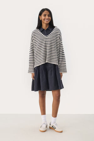 Part Two NahniPW Pullover Navy Natural Strip