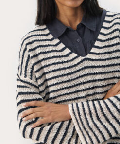 Part Two NahniPW Pullover Navy Natural Strip