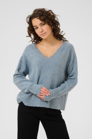Kaffe KAniel V Neck Pullover Windward Blue