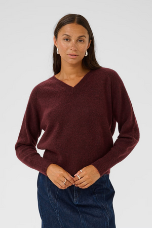 Kaffe KAniel Crew Neck Pullover Windsor Wine Melange