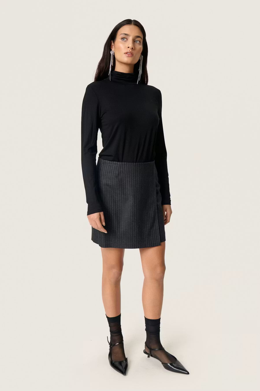 Soaked In Luxury SLMalodi Mini Skirt Grey Melange Pinstripe