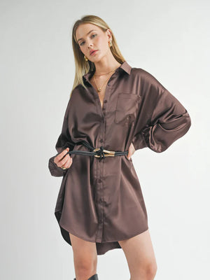 Sage the Label Flawless Oversized Shirt Dress Chocolate