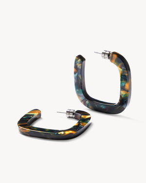 Midi Square Hoops in Green Tortoise