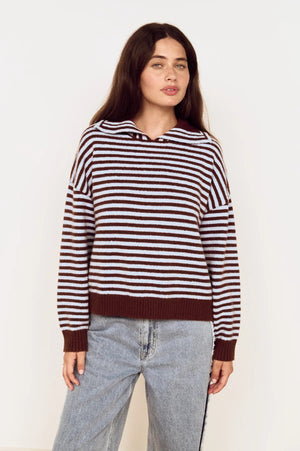 Mink Pink Sutton Stripe Sweater Blue/Chocolate Stripe