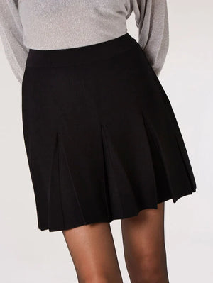 Apricot Knitted Pleat Detail Skirt Black