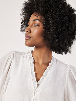 Apricot Ruffle Neck Button Through Blouse White