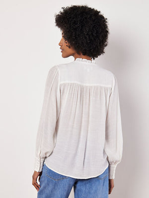 Apricot Ruffle Neck Button Through Blouse White