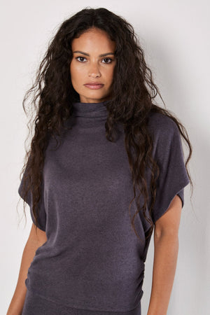 Apricot Soft Touch Ruched Top Dark Grey