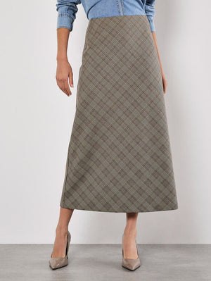 Apricot Heritage Check Bias Skirt Grey