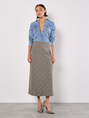 Apricot Heritage Check Bias Skirt Grey