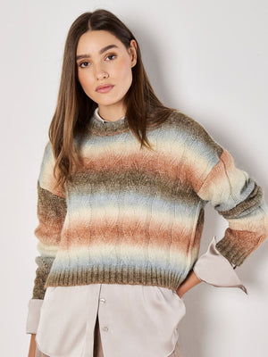 Apricot Cable Space Dye Boxy Sweater Coral