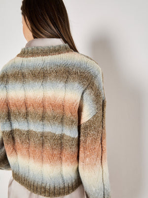 Apricot Cable Space Dye Boxy Sweater Coral