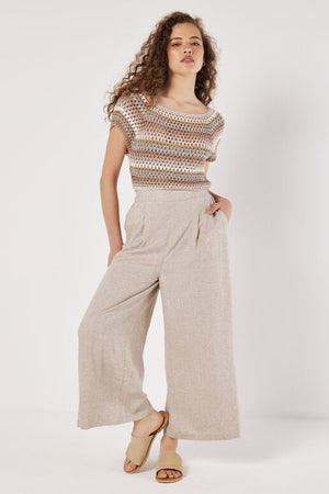 Apricot Hand Knitted Crochet Stripes Top Coral