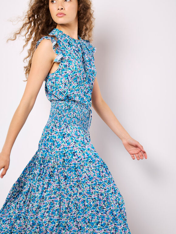 Apricot Ditsy Tiered Maxi Skirt Cream/Blue