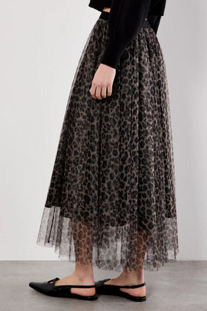 Apricot Leopard Tulle Skirt Brown