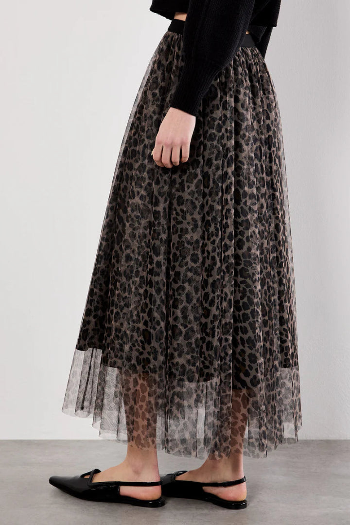 Apricot Leopard Tulle Skirt Brown