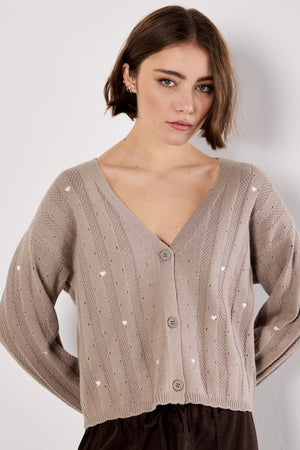 Apricot Embroidered Heat Pointelle Cardigan