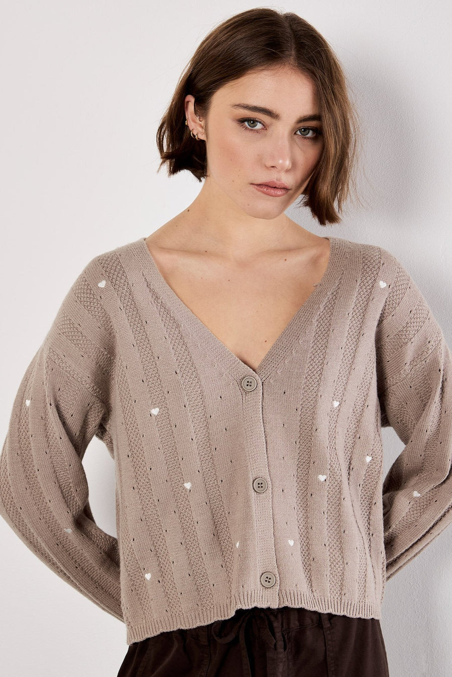 Apricot Embroidered Heat Pointelle Cardigan