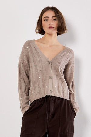 Apricot Embroidered Heat Pointelle Cardigan