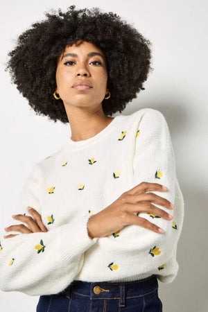 Apricot Lemon Embroidred Jumper Cream