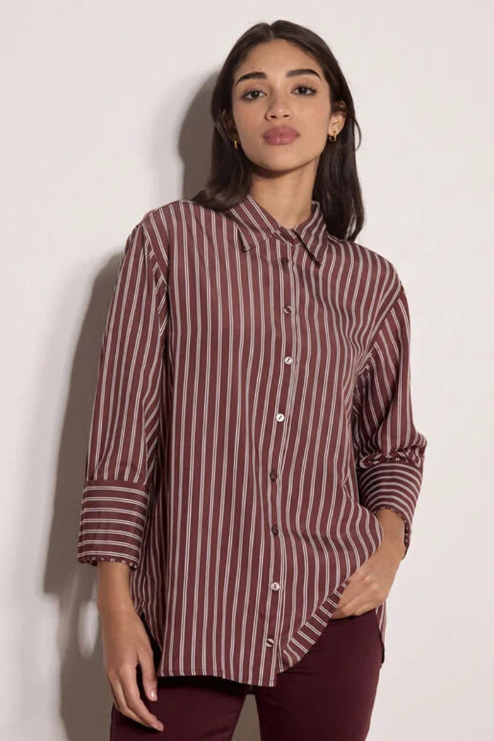 Apricot Pinstripe Oversized Pocket Shirt Burgundy