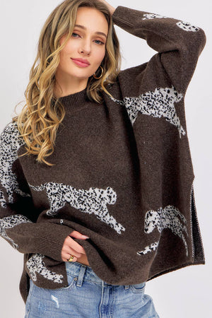 Sweet Lovely Knit Sweater Leopard Brown