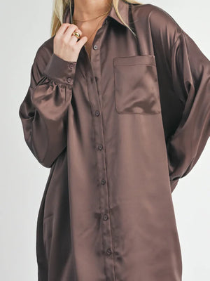 Sage the Label Flawless Oversized Shirt Dress Chocolate